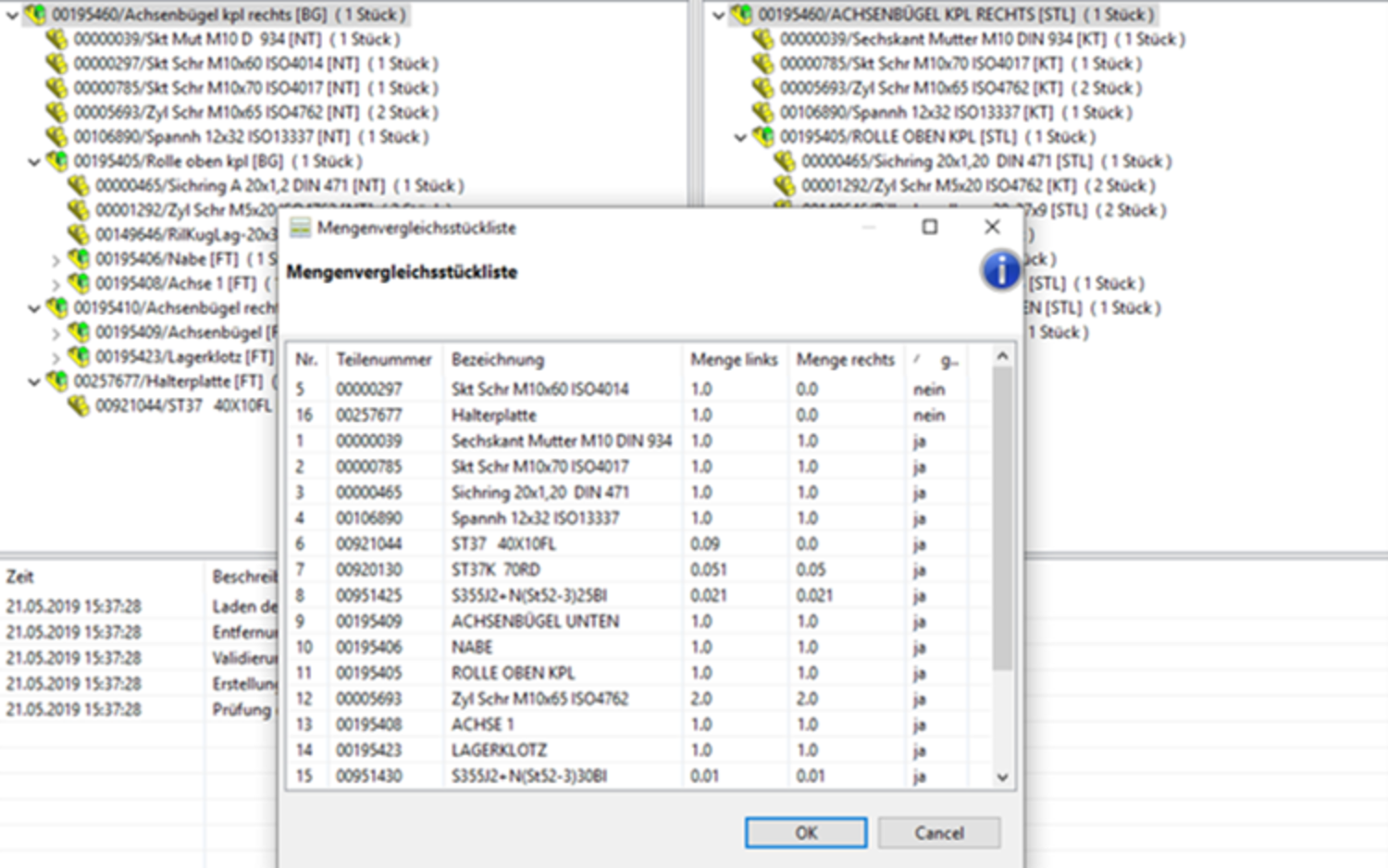 Stücklisten-Mengenvergleich