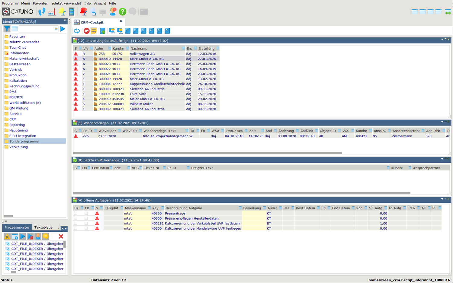 CRM-Cockpit mit aktuellen Aufgaben