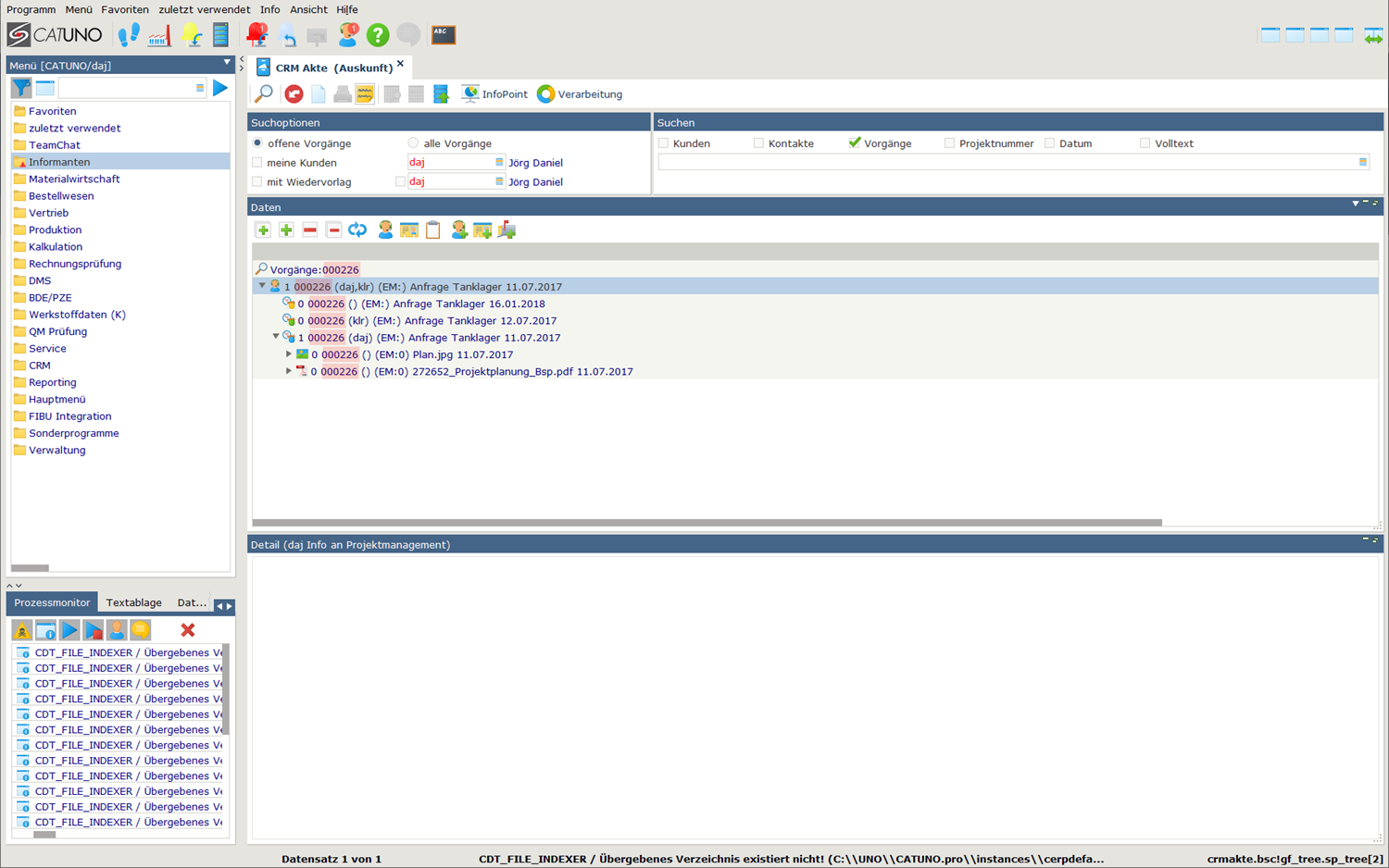 Suche für CRM-Vorgänge